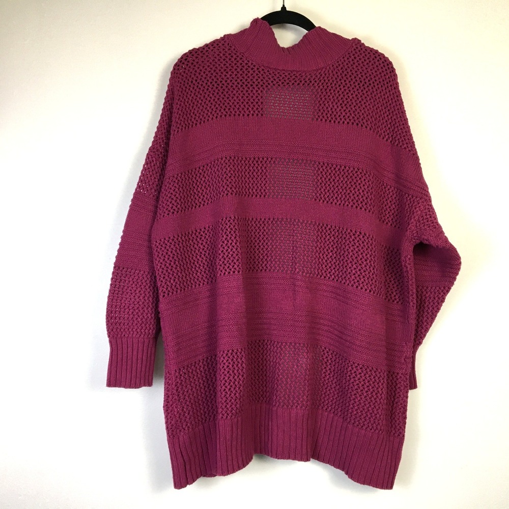 Lane Bryant Magenta Pink Chunky Pointelle Knit Open Front Cardigan Plus 26/28 - Picture 2 of 6